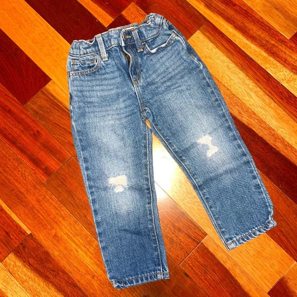 Toddler Girls Slouchy Straight Distressed Blue Jeans 3T - Picture 1 of 9